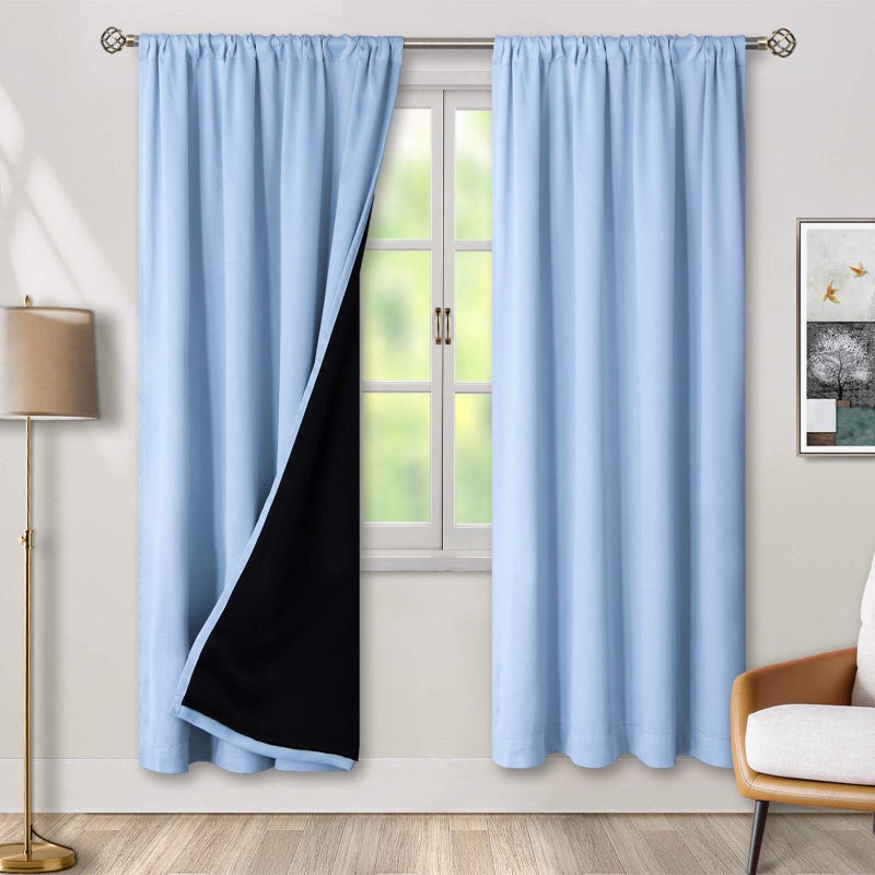 BGment Thermal Insulated 100% Blackout Curtains for Bedroom with Black Liner, Double Layer Full Room Darkening Noise Reducing Rod Pocket Curtain (52 x 84 Inch, Spa Blue, 2 Panels) - Image 1
